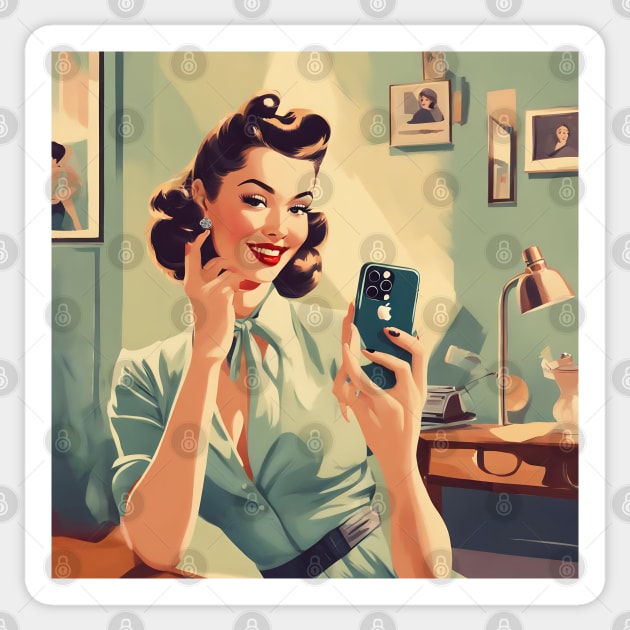 Classic Dressy Capture Mirror Retro Selfie Vintage Pin Up Art Sticker by di-age7